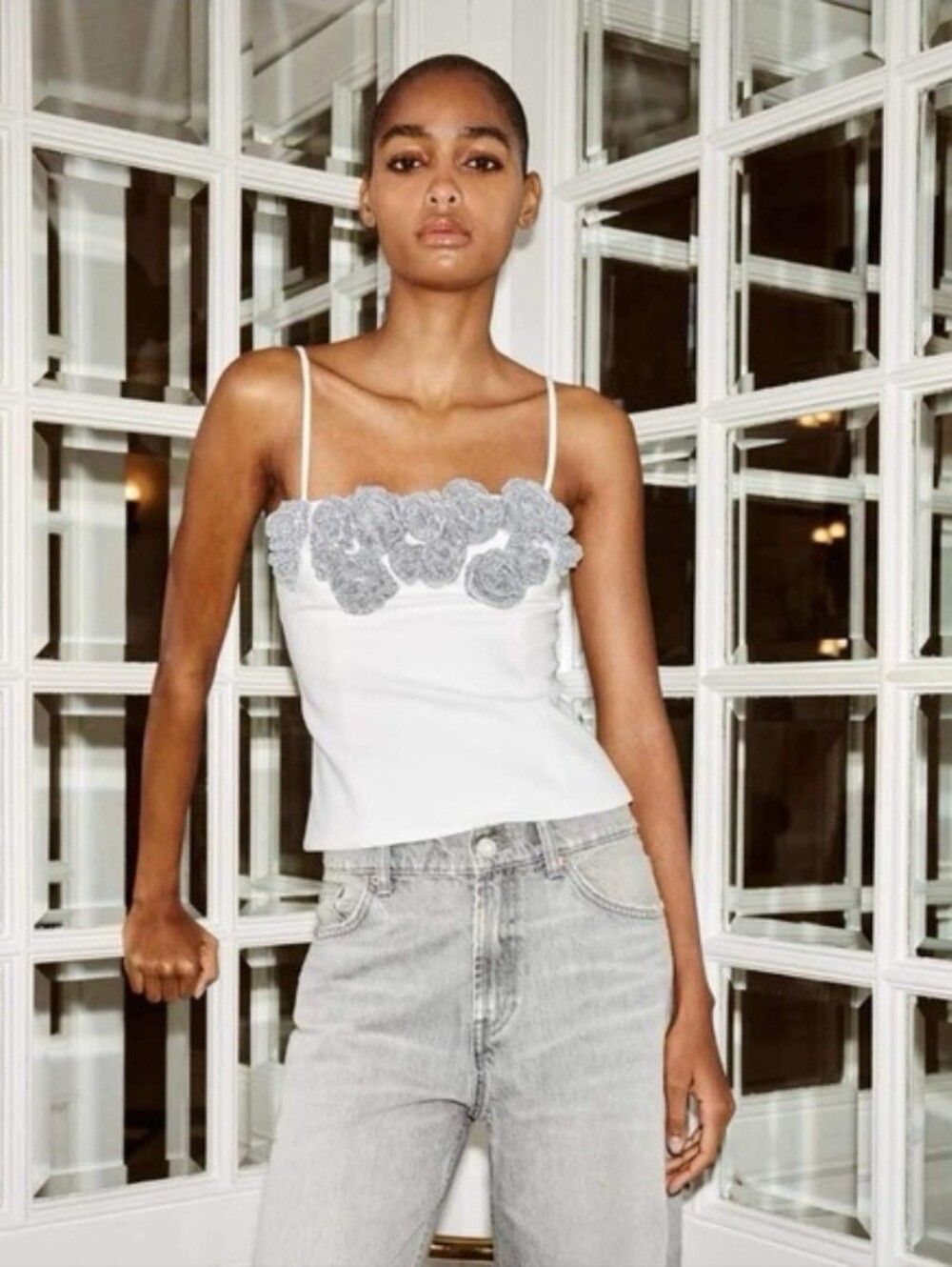 Sz XS M Zara Woman Rhinestone FLORAL JEWEL CAMISOLE Top